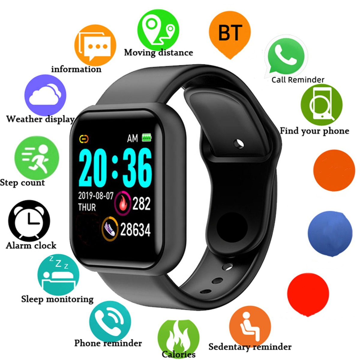 Watch Smart Y68 - Męskie smartwatche z kolorowym ekranem Bluetooth