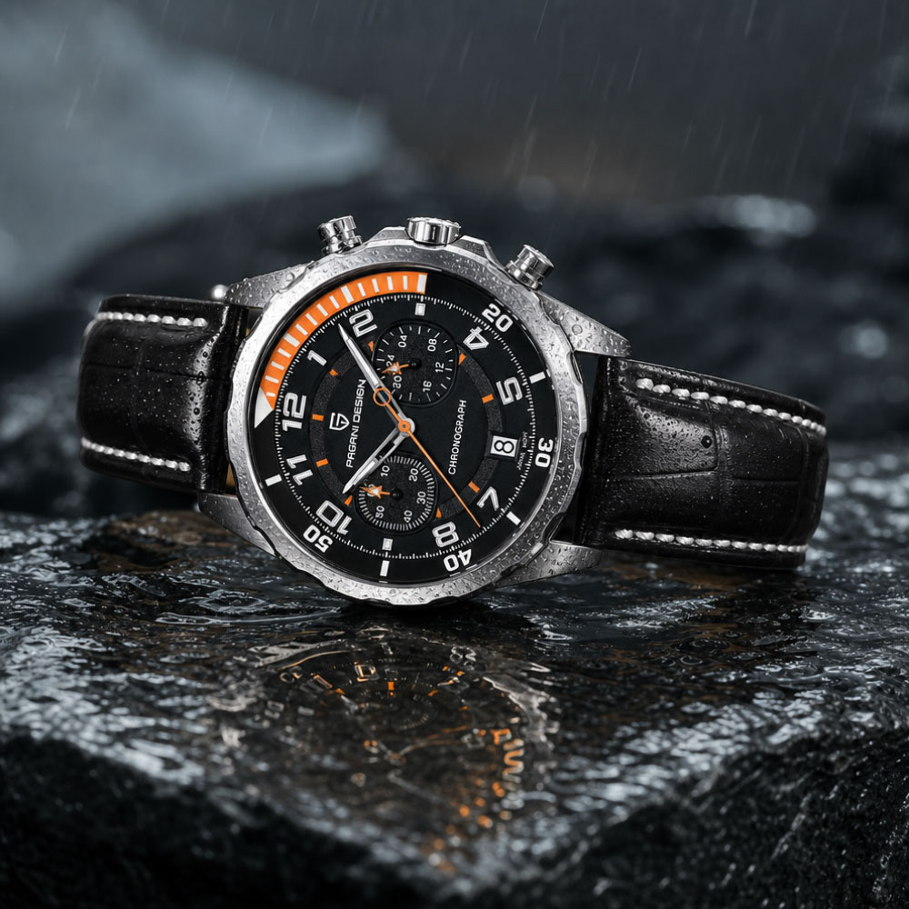 Chronograph Sport Watch - PAGANI DESIGN Klasyczny skórzany zegarek męski