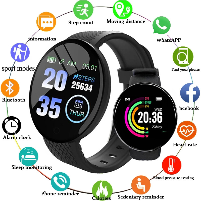 Watch Smart Y68 - D18 Inteligentny zegarek z czujnikiem tętna