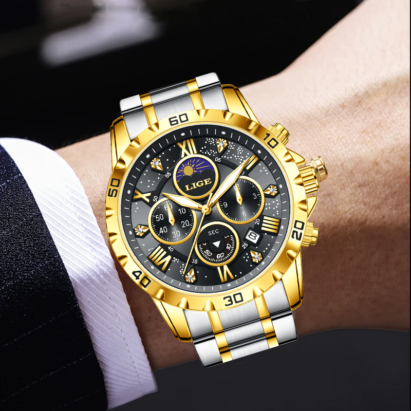 Zegarek męski LIGE, luksusowa  – Chronograph Sport Watch recenzja i cena